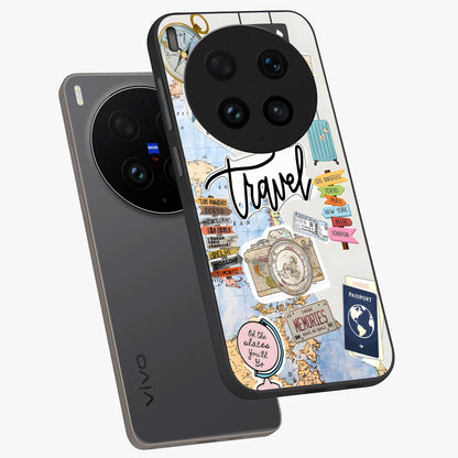 Wanderlust Journal Glass Case displayed in angled mockup highlighting adventure themed design with aesthetic travel vibe.