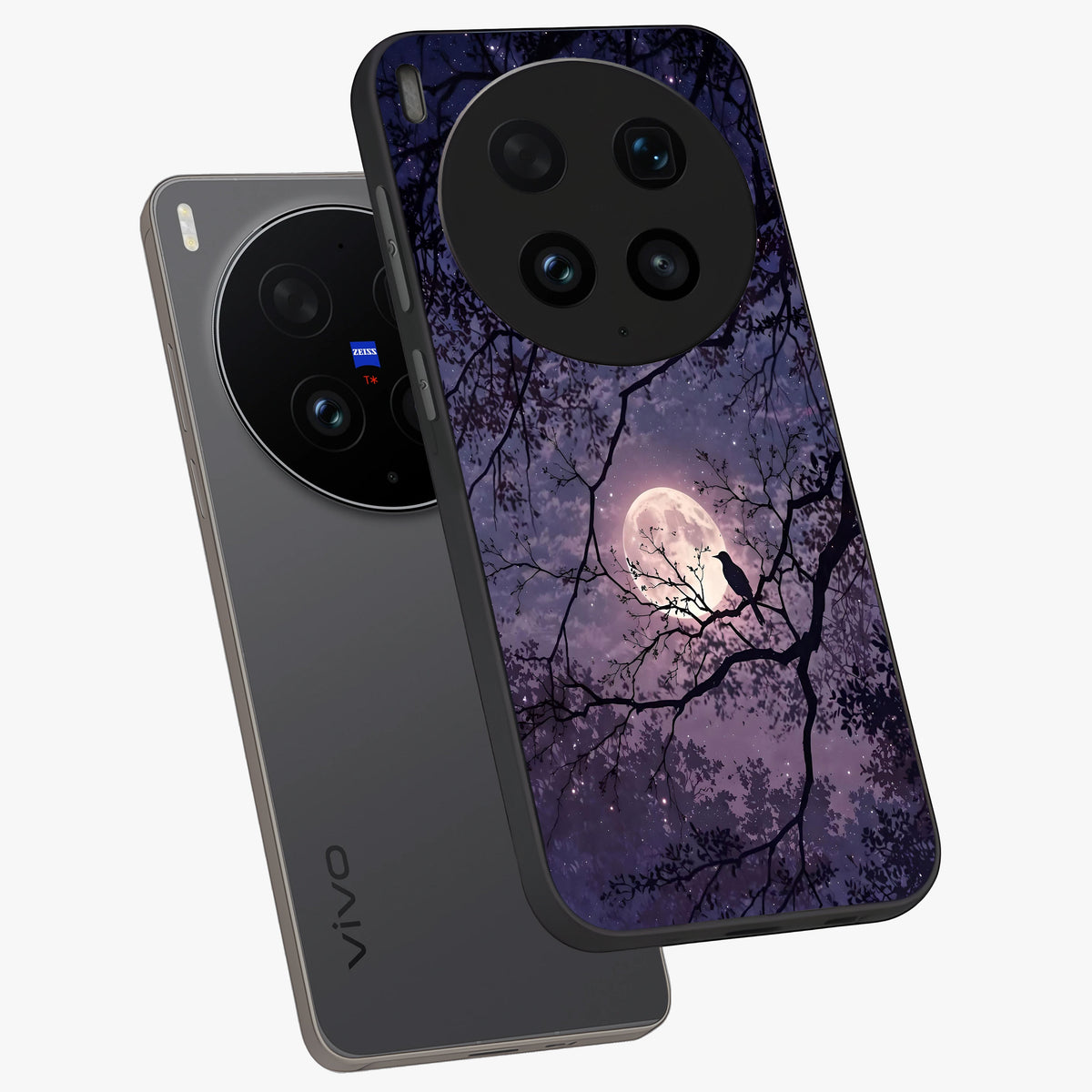 Whispering Moon Silence Glass Case displayed in angled mockup highlighting calm lunar design with dreamy night aesthetic.