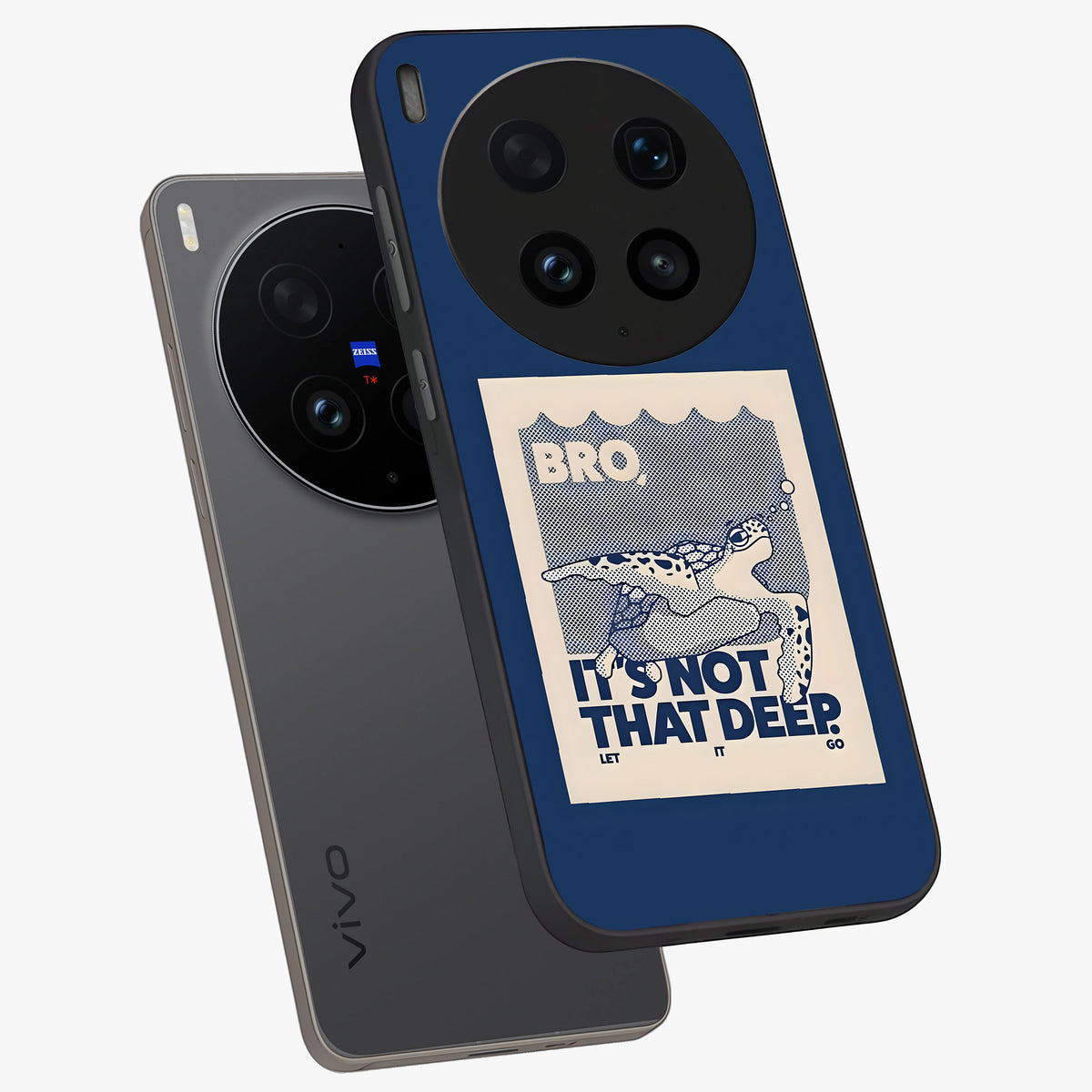 Worry Less Swim Glass Case displayed in angled mockup highlighting fun typography design with relaxed aesthetic style.