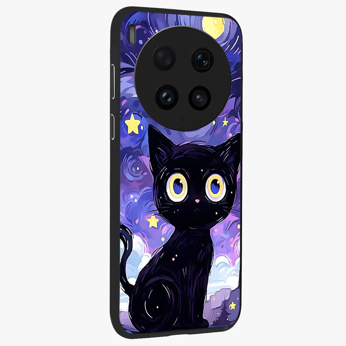 Abstract Cat Art Glass Case upright view showcasing creative feline illustration and aesthetic artistic style.