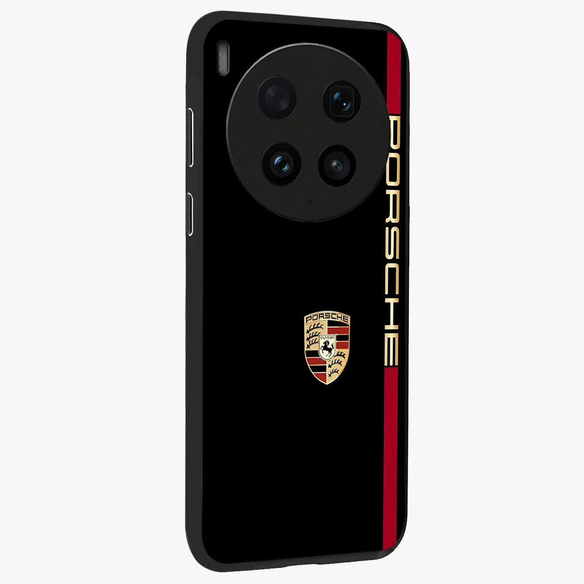Black Minimal Porsche Glass Case upright view showcasing stylish automotive artwork with bold minimal theme.