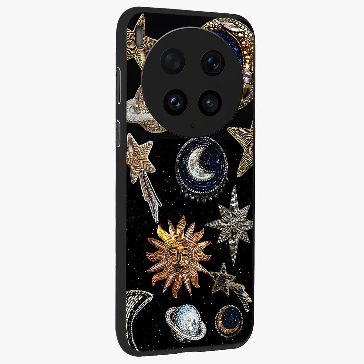 Celestial Gem Constellations Glass Case upright view showcasing cosmic constellation artwork with celestial aesthetic style.
