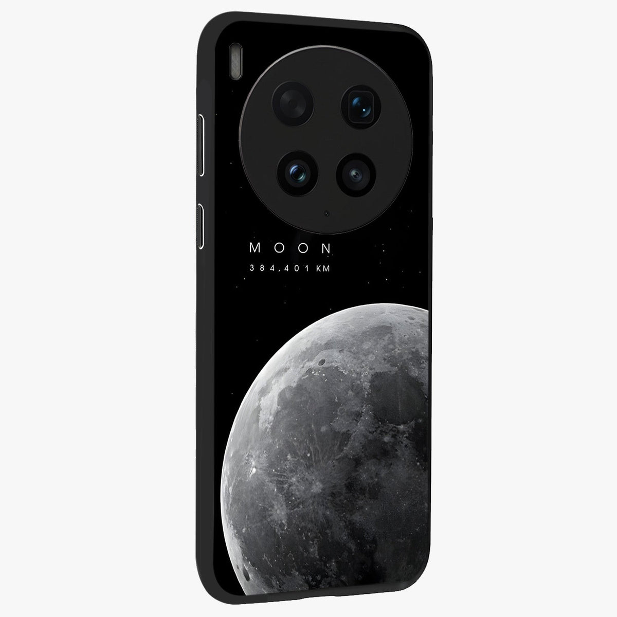 Cosmic Moon Glow Glass Case upright view showcasing luminous moon illustration with dreamy cosmic style.