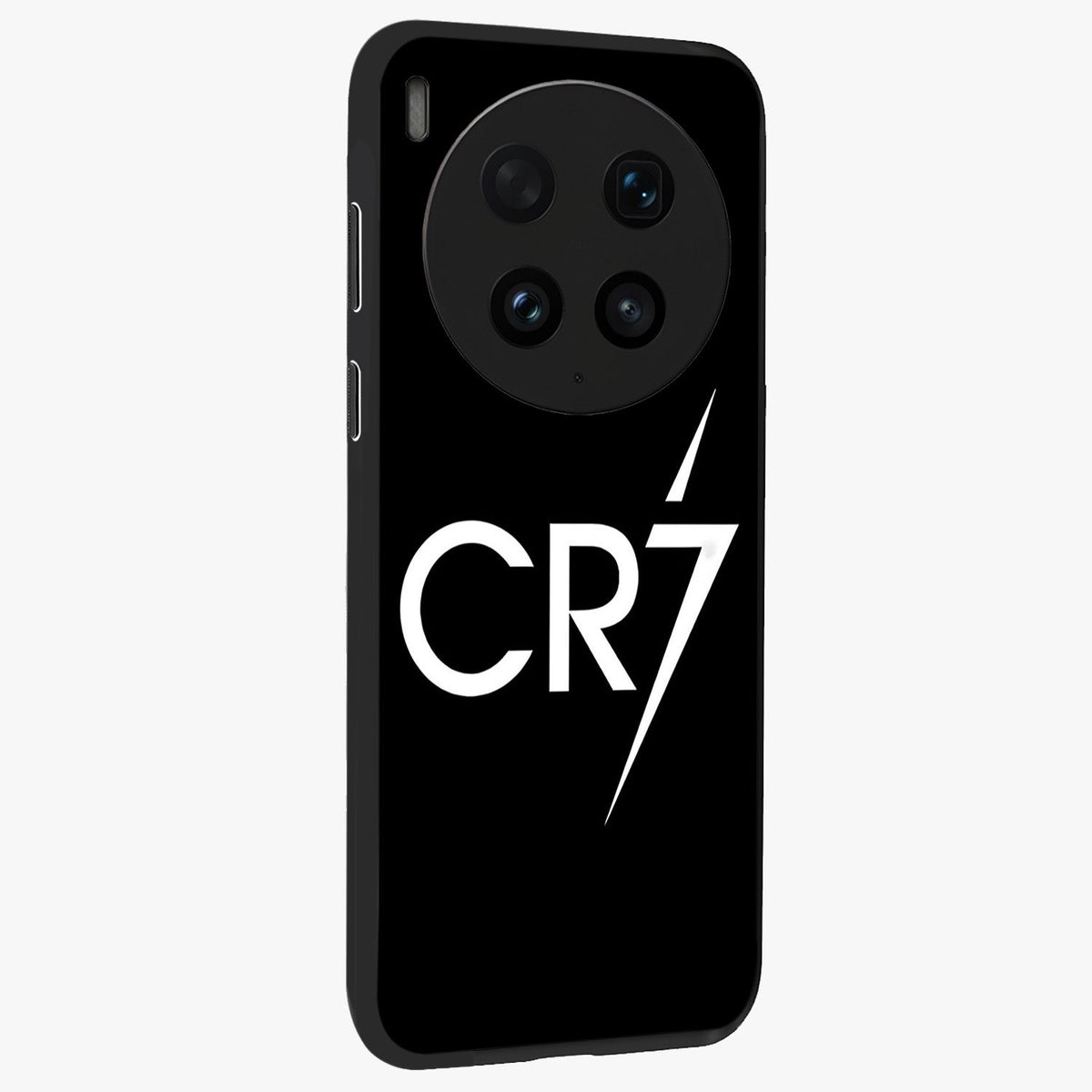 Cr7 Elite Strike Glass Case upright view showcasing energetic football inspired design with modern sports aesthetic.