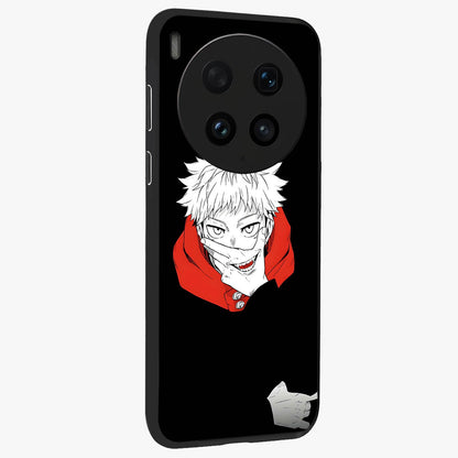 Crimson Chaos Smile Glass Case upright view showcasing expressive chaotic artwork with striking visual theme.
