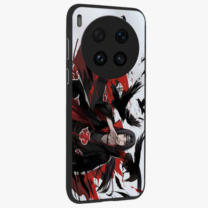 Crimson Crow Illusion Glass Case upright view showcasing striking crow illusion artwork with intense crimson theme.