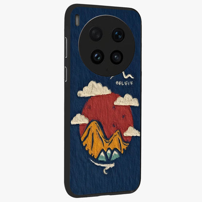 Dream Beyond Mountains Glass Case upright view showcasing beautiful mountain scenery with inspirational nature theme.
