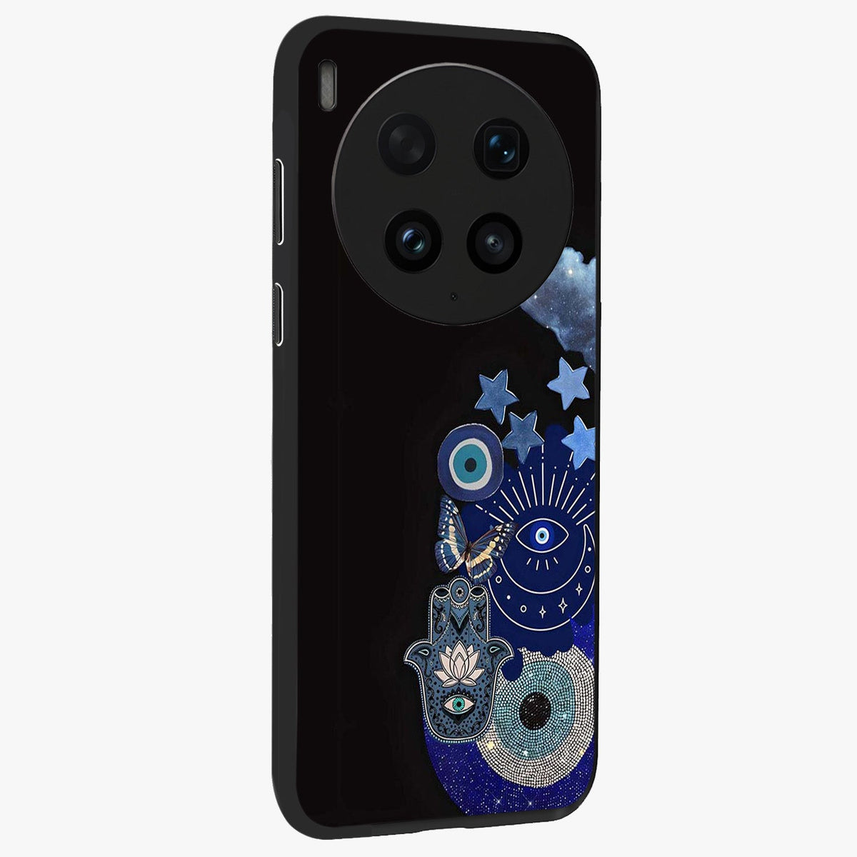 Galactic Charm Cluster Glass Case upright view showcasing glowing cosmic charm artwork with magical celestial style.
