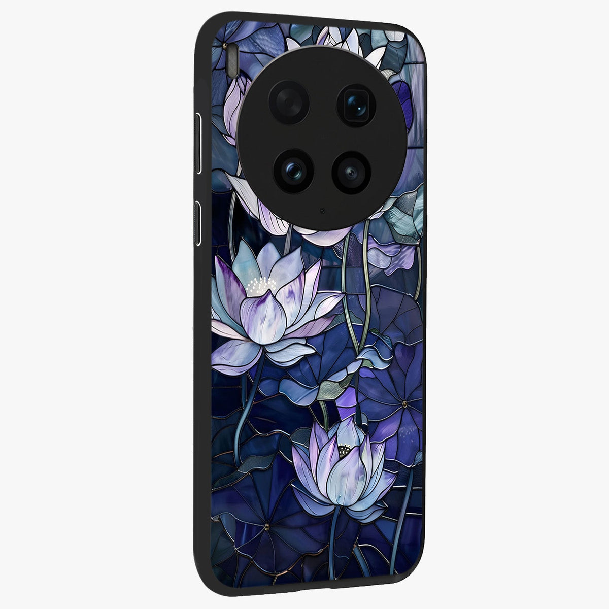 Gloss Petal Rush Glass Case upright view showcasing dynamic floral petal artwork with modern botanical theme.