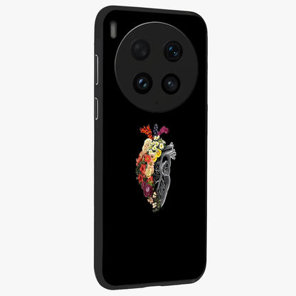 Heart With Flowers Glass Case upright view showcasing decorative heart and floral artwork with sweet romantic theme.