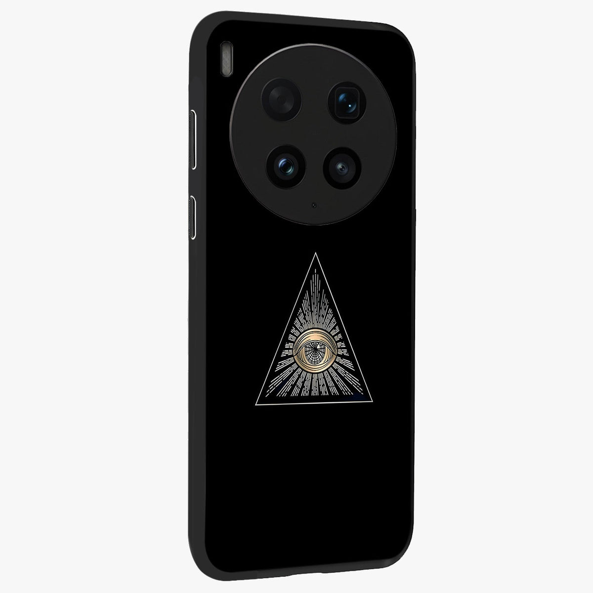 Illuminati Evil Glass Case upright view showcasing striking illuminati artwork with mysterious symbolic theme.