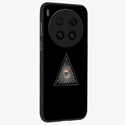 Illuminati Evil Glass Case upright view showcasing striking illuminati artwork with mysterious symbolic theme.