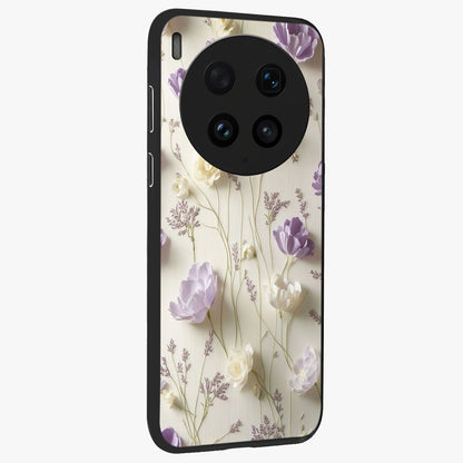 Lilac Breeze Harmony Glass Case upright view showcasing delicate lilac artwork with peaceful floral theme.