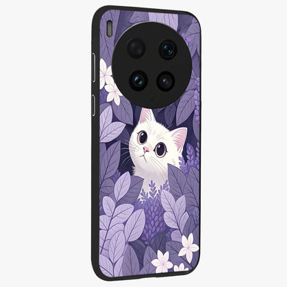 Lilac Hide Peek Cat Glass Case upright view showcasing charming cat artwork with adorable peek theme.