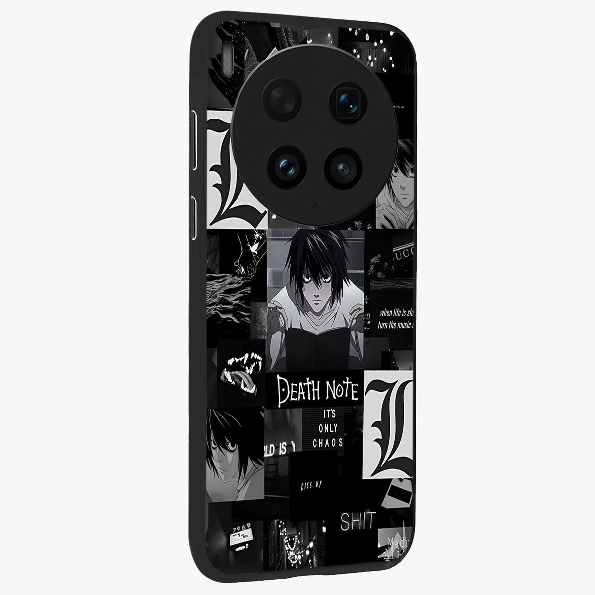 Midnight Chaos Mind Glass Case upright view showcasing expressive abstract artwork with bold dark theme.