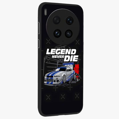 Midnight Racing Legacy Glass Case upright view showcasing powerful racing artwork with modern sports theme.