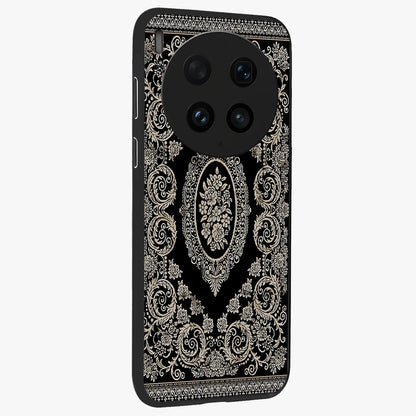 Noir Bloom Elegance Glass Case upright view showcasing graceful floral artwork with luxurious dark theme.