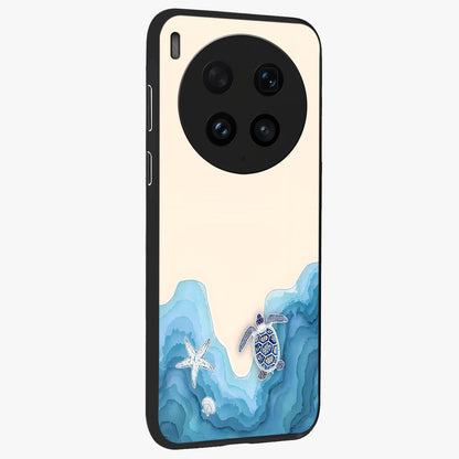 Ocean Drift Turtle Glass Case upright view showcasing calm underwater turtle artwork with nature inspired theme.