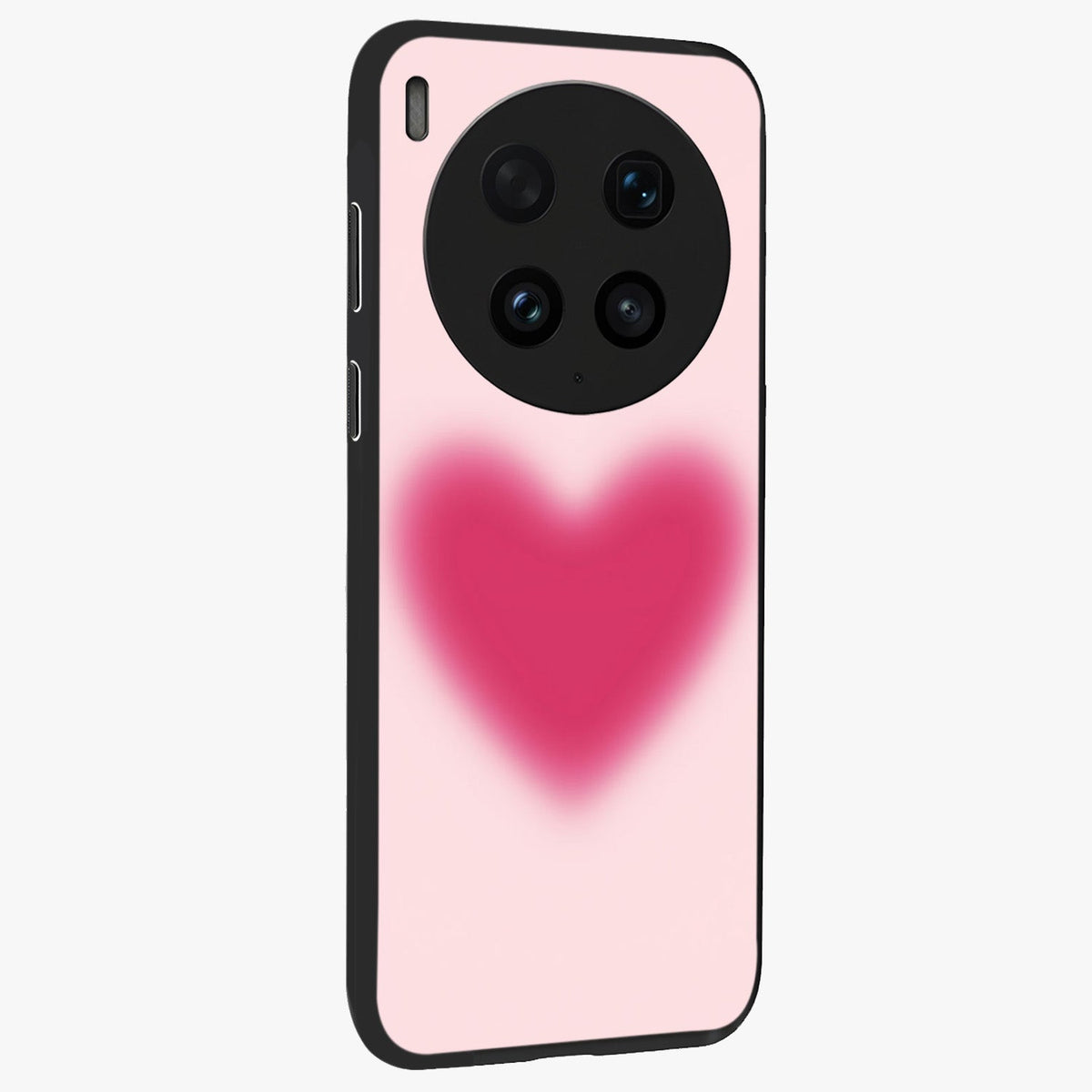 Pink Aura Heart Glass Case upright view showcasing romantic heart artwork with soft pastel theme.