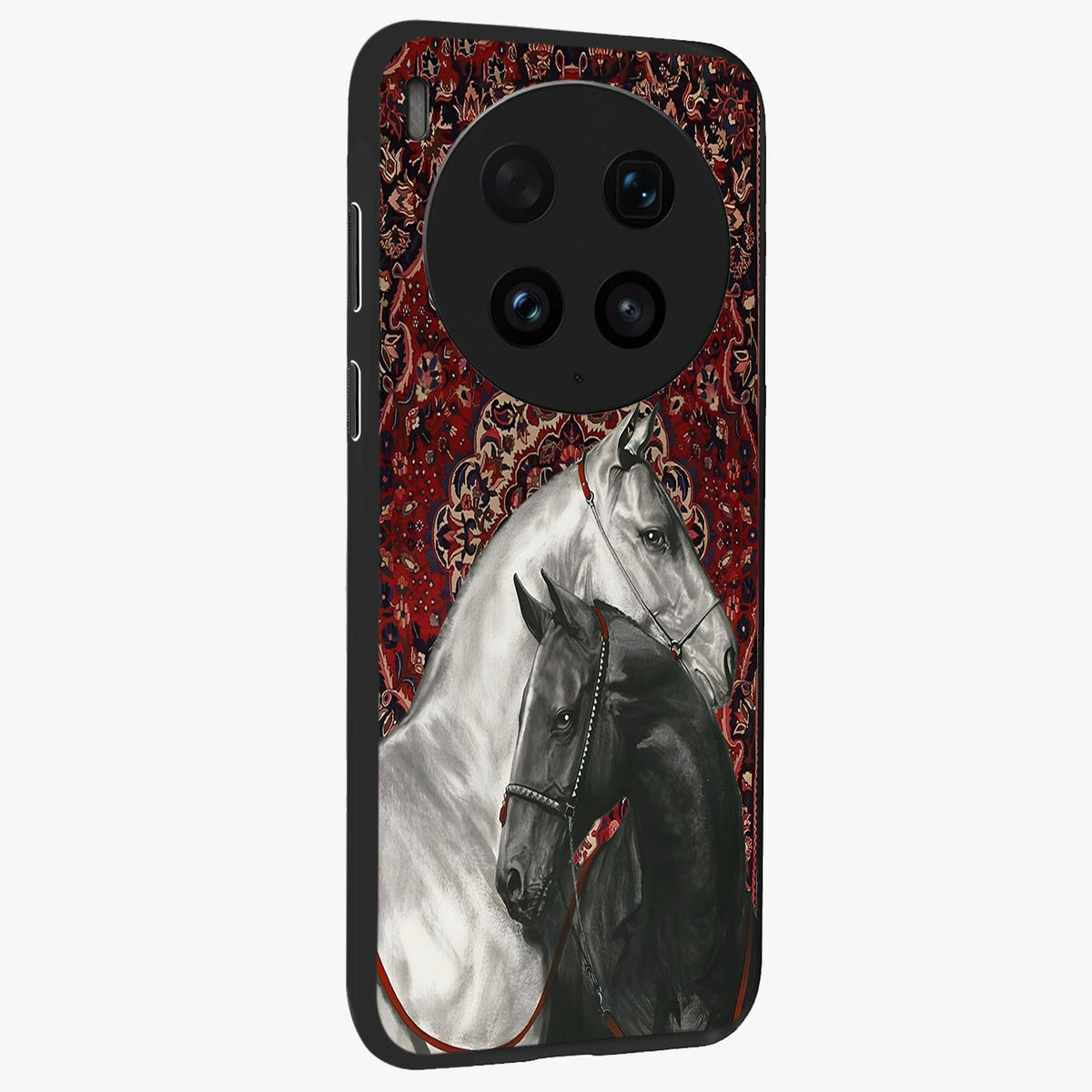 Regal Stallion Tapestry Glass Case upright view showcasing powerful horse artwork with elegant tapestry theme.