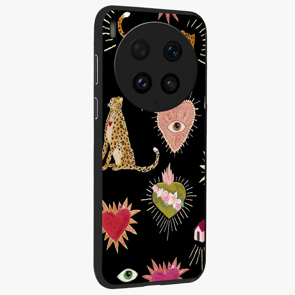 Sacred Jungle Heart Glass Case upright view showcasing vibrant jungle artwork with symbolic heart theme.