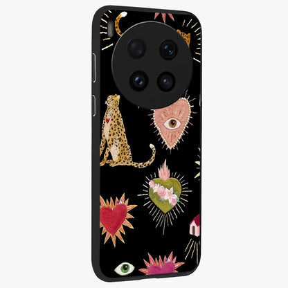 Sacred Jungle Heart Glass Case upright view showcasing vibrant jungle artwork with symbolic heart theme.