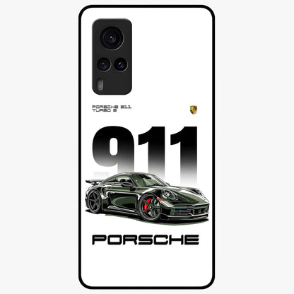 911 Turbo Dominance Glass Case showing clean flat back view with bold 911 sports car artwork and glossy glass finish.