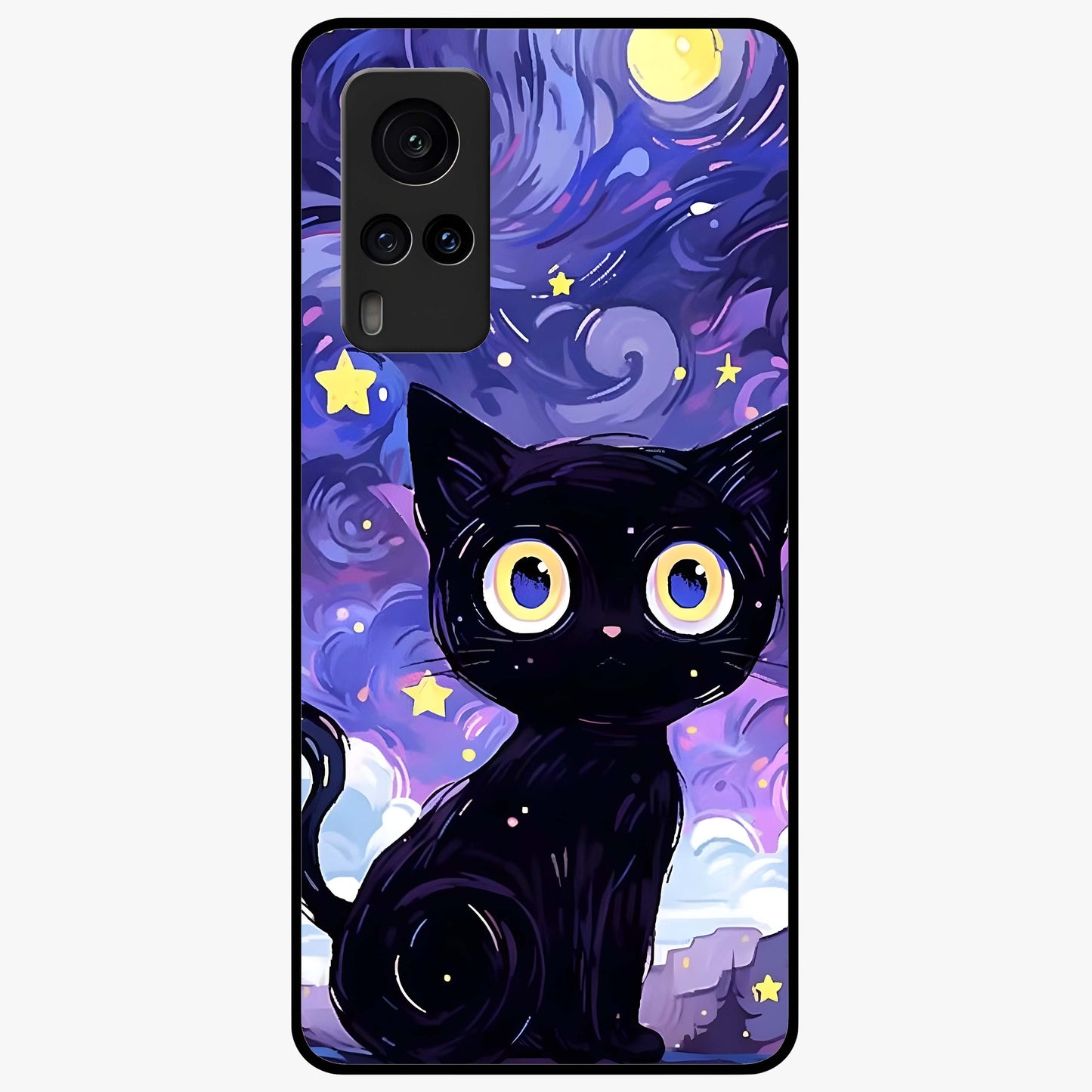 Abstract Cat Art Glass Case showing flat back view with artistic cat illustration and glossy glass finish.
