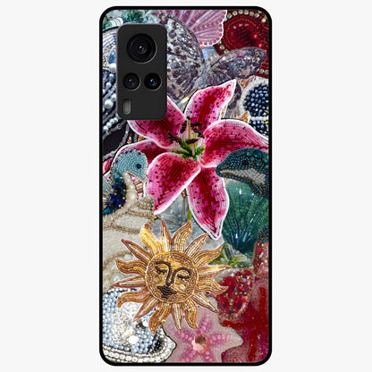 Beaded Garden Fantasy Glass Case showing flat back view with dreamy garden bead artwork and glossy glass finish.