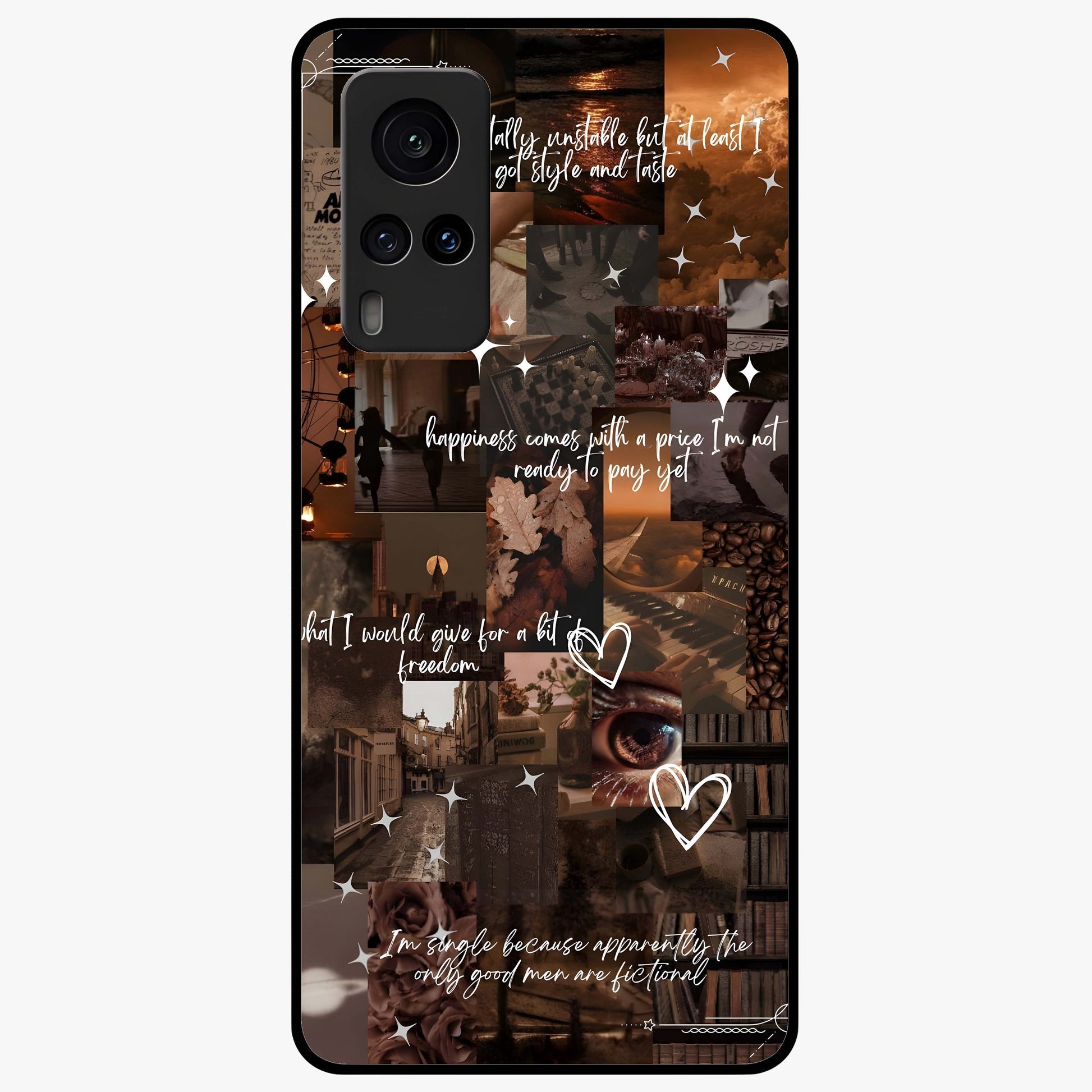 Bittersweet Aesthetic Chaos Glass Case showing flat back view with artistic chaotic aesthetic design and glossy glass finish.