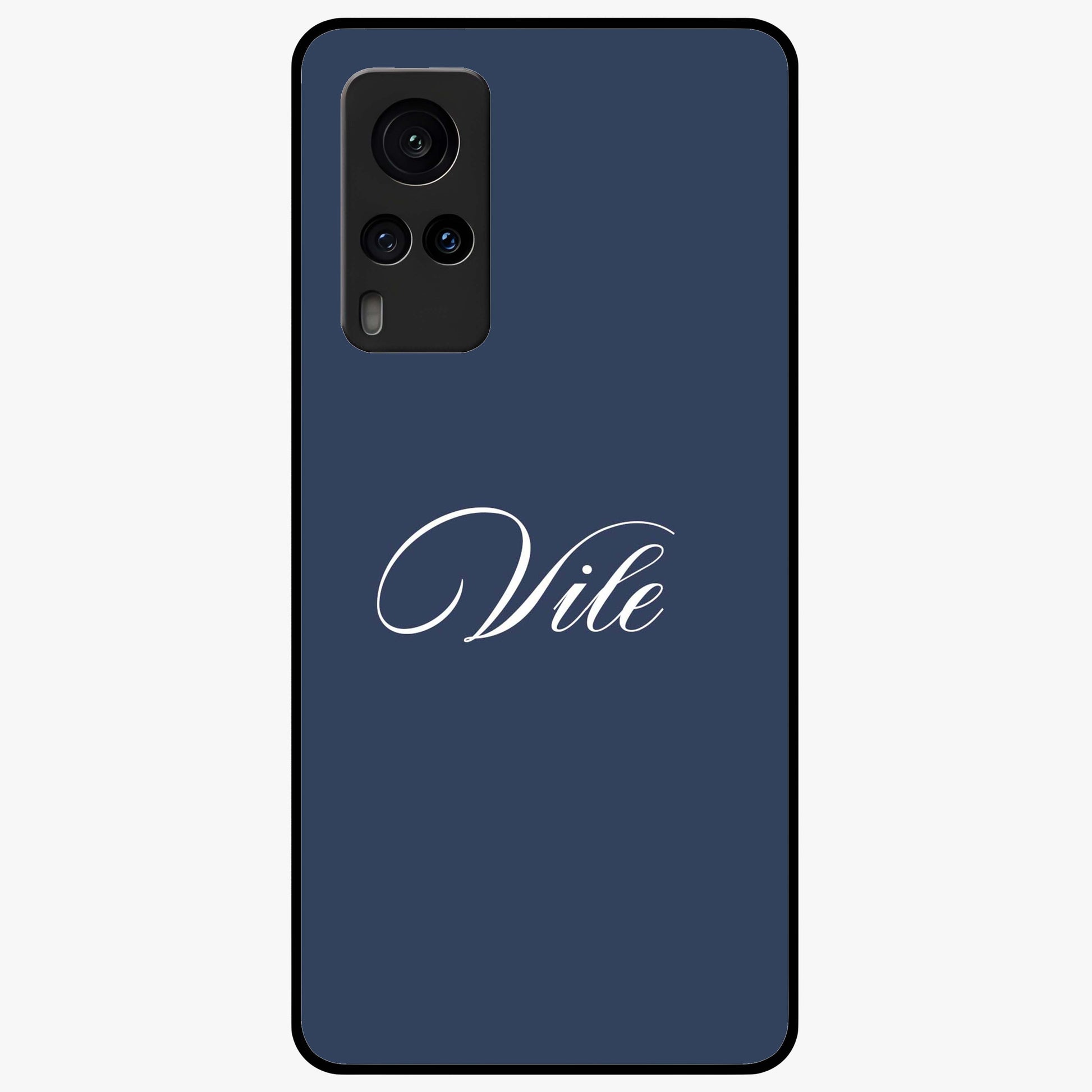 Blue Background Personalized Custom Name Glass Case showing flat back view with minimal blue background and custom name design.