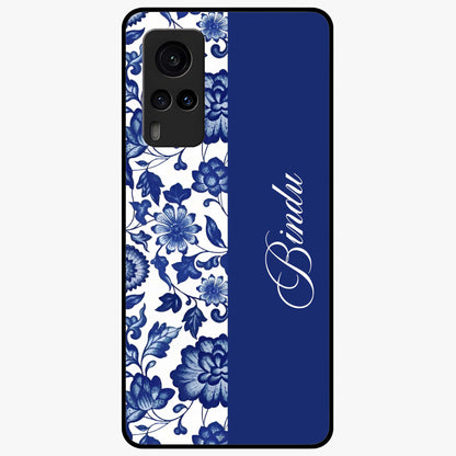 Blue Vintage Floral Pattern Glass Case upright view showcasing timeless floral illustration with vintage inspired style.