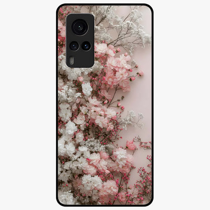 Blush Blossom Cloud Glass Case showing flat back view with dreamy blush cloud blossom artwork and glossy glass finish.