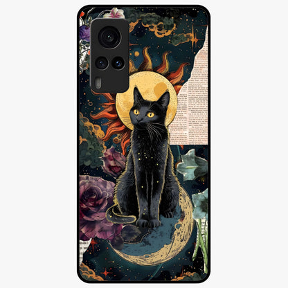 Celestial Black Cat Glass Case showing flat back view with mystical black cat artwork and glossy glass finish.