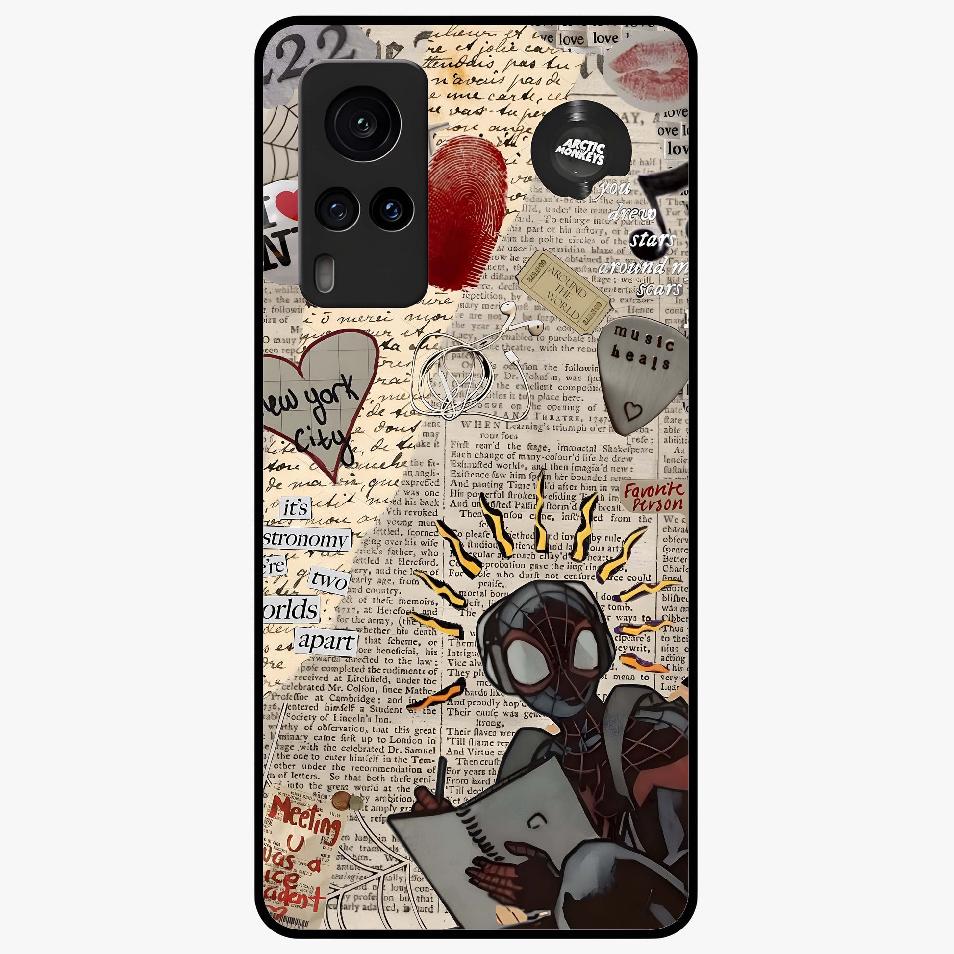 City Dream Sketch Glass Case showing flat back view with artistic city skyline sketch artwork and glossy glass finish.
