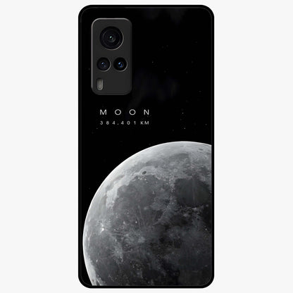 Cosmic Moon Glow Glass Case showing flat back view with glowing moon artwork and glossy glass finish.