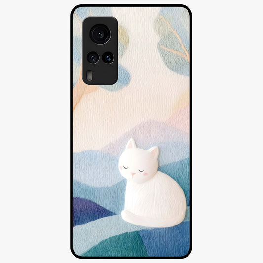Cotton Dream Cat Glass Case showing flat back view with soft dreamy cat artwork and glossy glass finish.