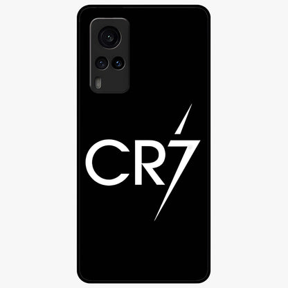 Cr7 Elite Strike Glass Case showing flat back view with dynamic football inspired artwork and glossy glass finish.