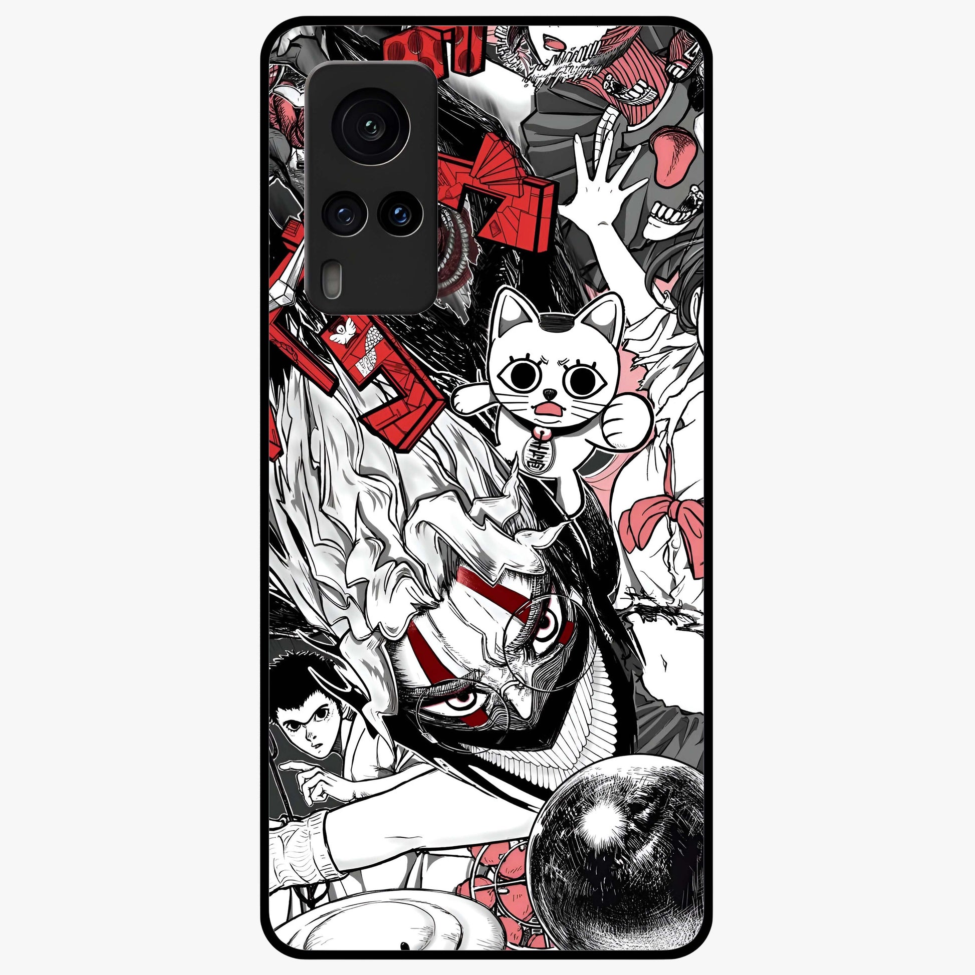 Crimson Chaos Panel Glass Case showing flat back view with bold crimson abstract artwork and glossy glass finish.
