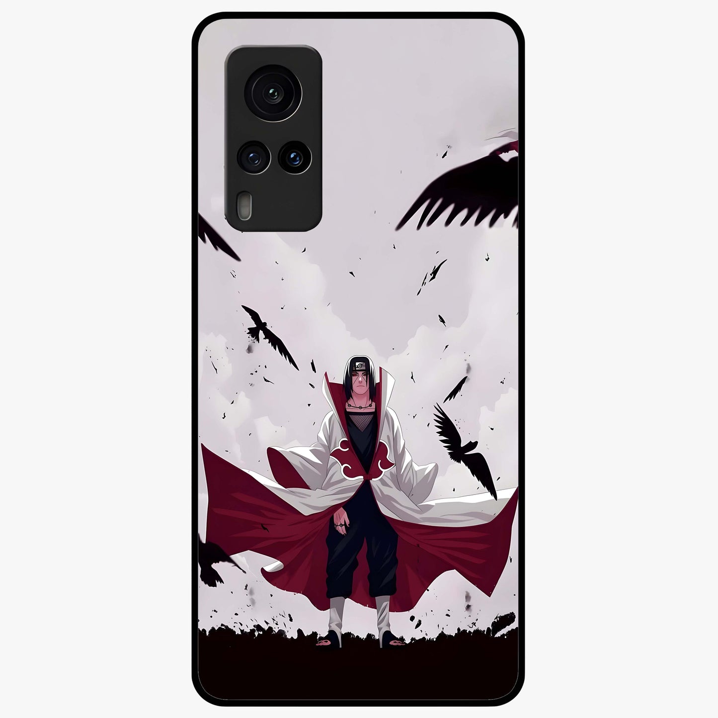 Crimson Crow Ascension Glass Case showing flat back view with mystical crow artwork and glossy glass finish.