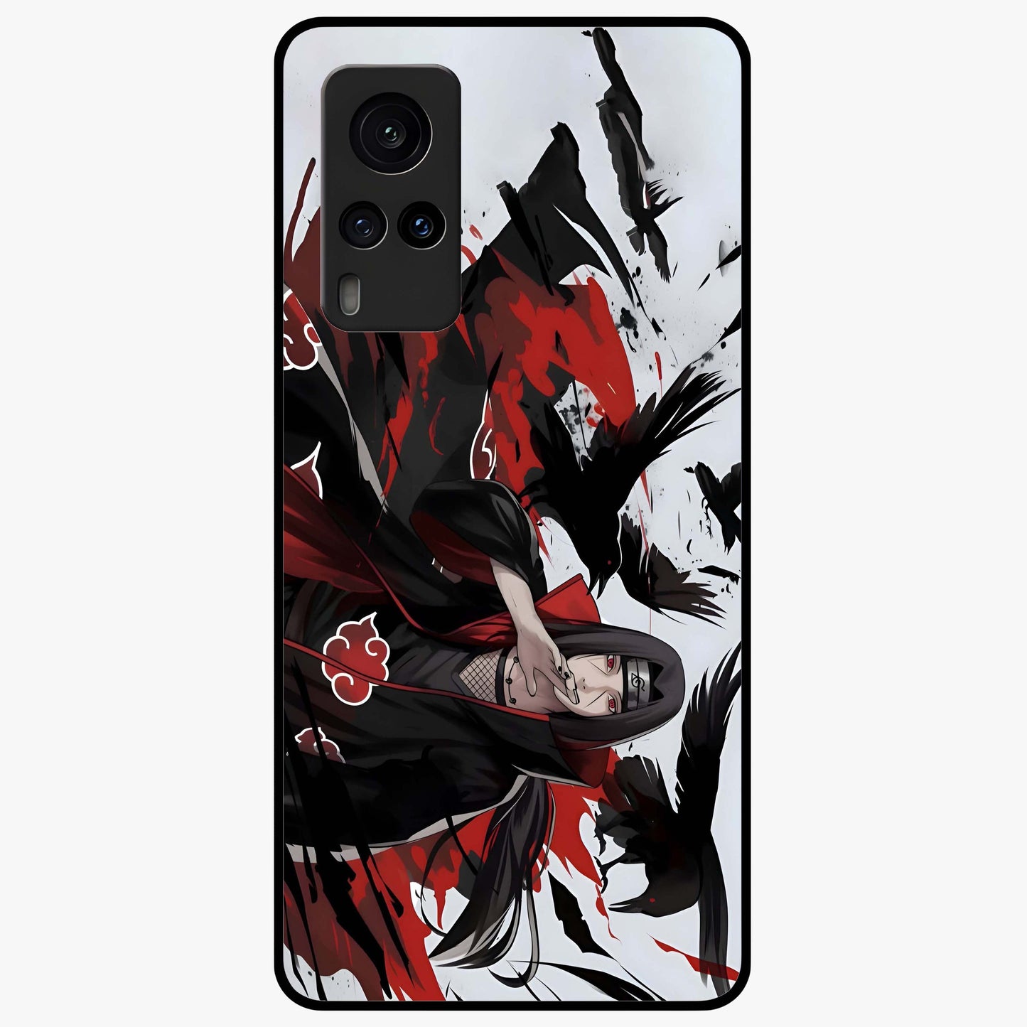 Crimson Crow Illusion Glass Case showing flat back view with artistic crow illusion artwork and glossy glass finish.