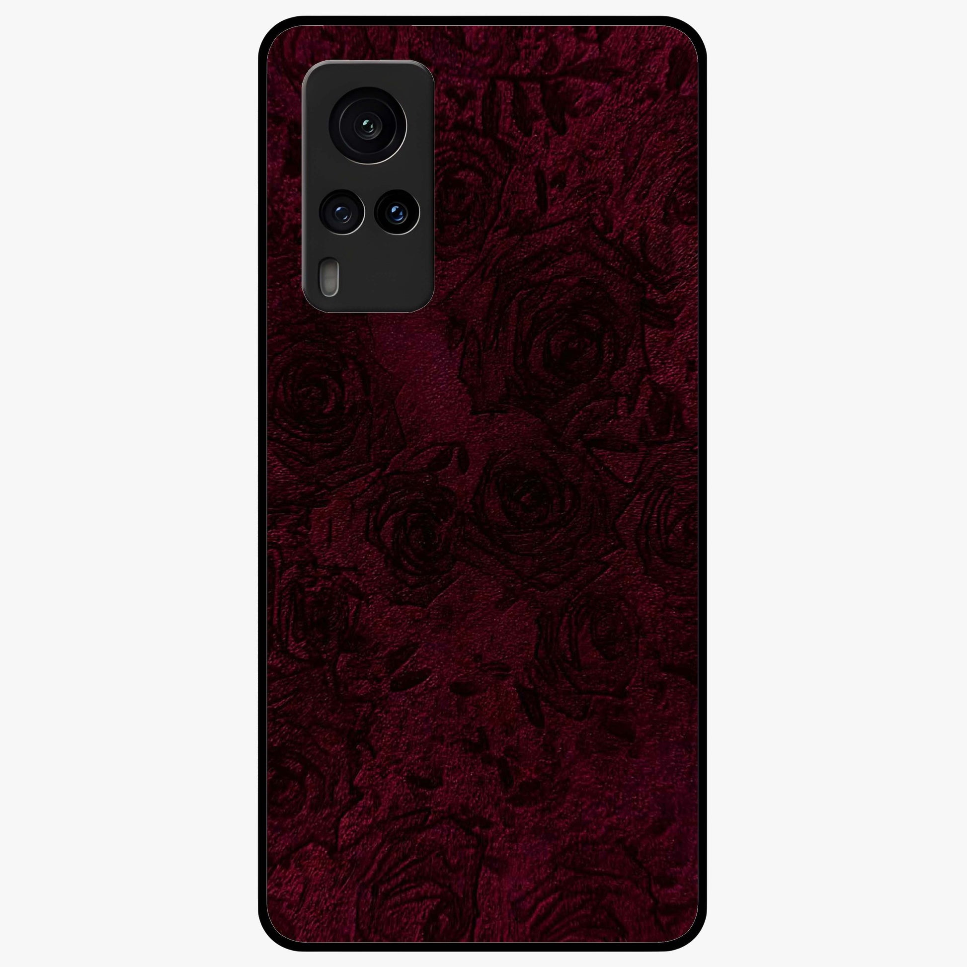 Crimson Fade Flow Glass Case showing flat back view with flowing crimson gradient artwork and glossy glass finish.