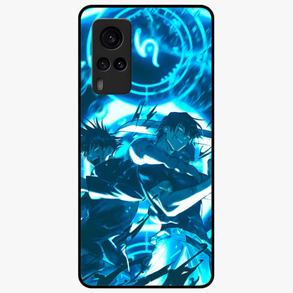 Cursed Energy Clash Glass Case showing flat back view with intense cursed energy artwork and glossy glass finish.
