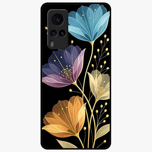 Delicate Multicolor Flowers Glass Case showing flat back view with vibrant floral artwork and glossy glass finish.