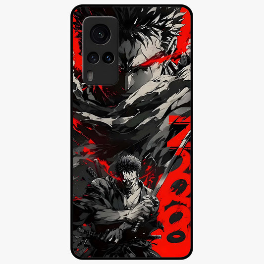 Demon Sword Resolve Glass Case showing flat back view with fierce sword warrior artwork and glossy glass finish.