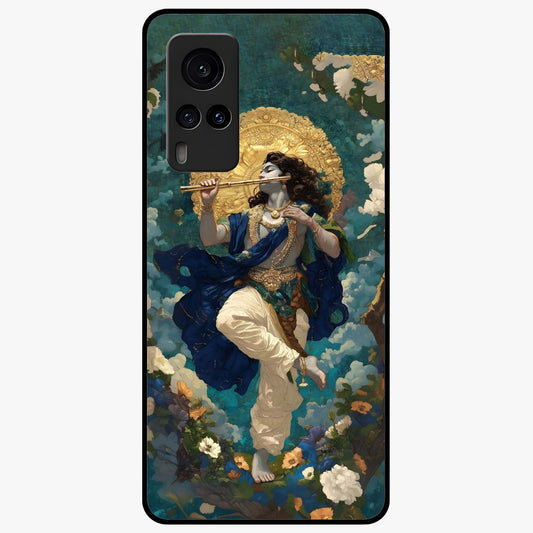 Divine Krishna Art Glass Case showing flat back view with Lord Krishna artwork and glossy glass finish.