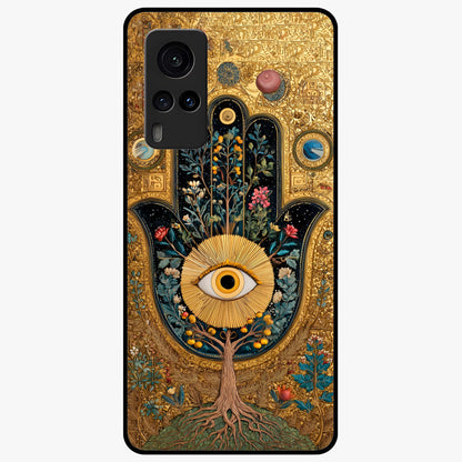 Ethereal Evil Eye Glass Case showing flat back view with mystical evil eye artwork and glossy glass finish.