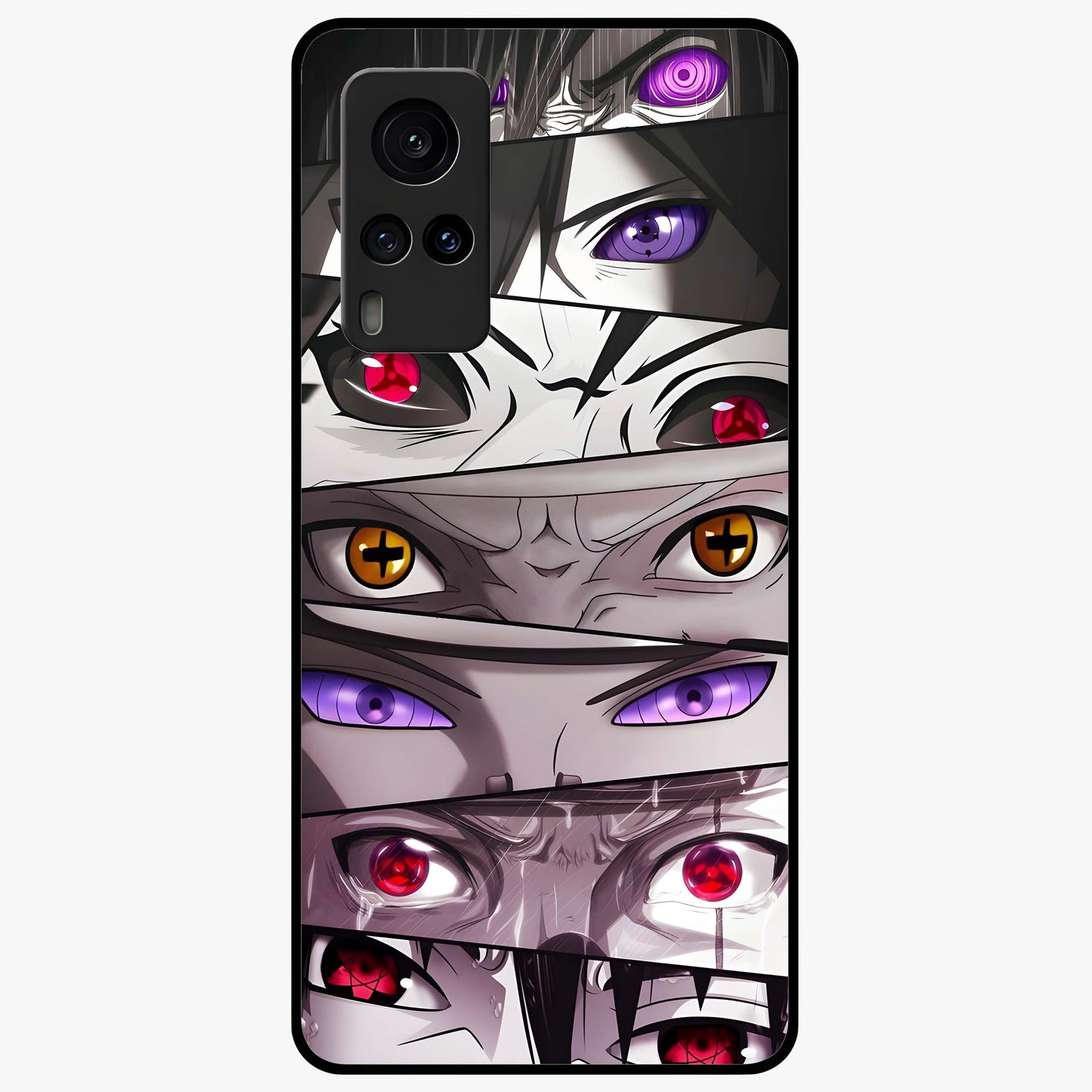 Eyes of Destiny Glass Case showing flat back view with striking eye themed artwork and glossy glass finish.