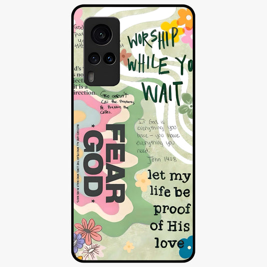 Faith Over Fear Glass Case showing flat back view with motivational typography artwork and glossy glass finish.