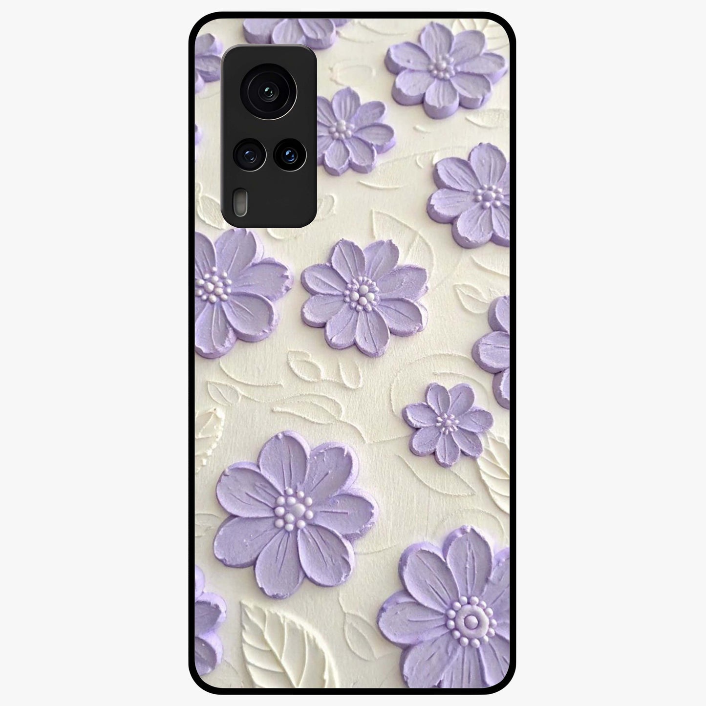 Floral Wall Art With Purple Flowers Glass Case showing flat back view with purple flower artwork and glossy glass finish.